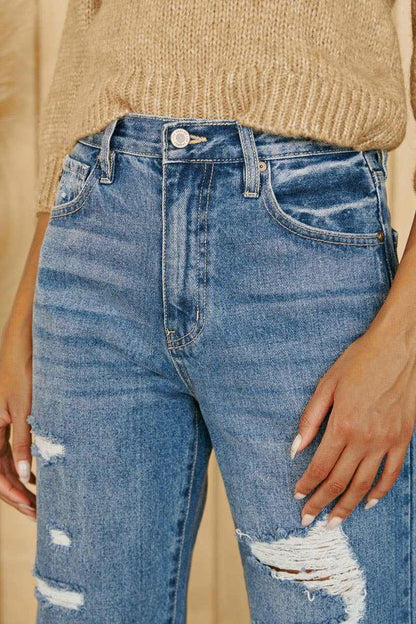 Kancan High Rise Distress Wide Leg JeansKan Can USA