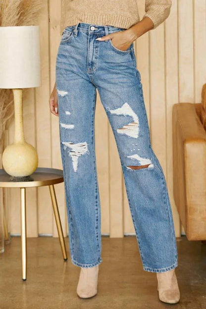 Kancan High Rise Distress Wide Leg JeansKan Can USA