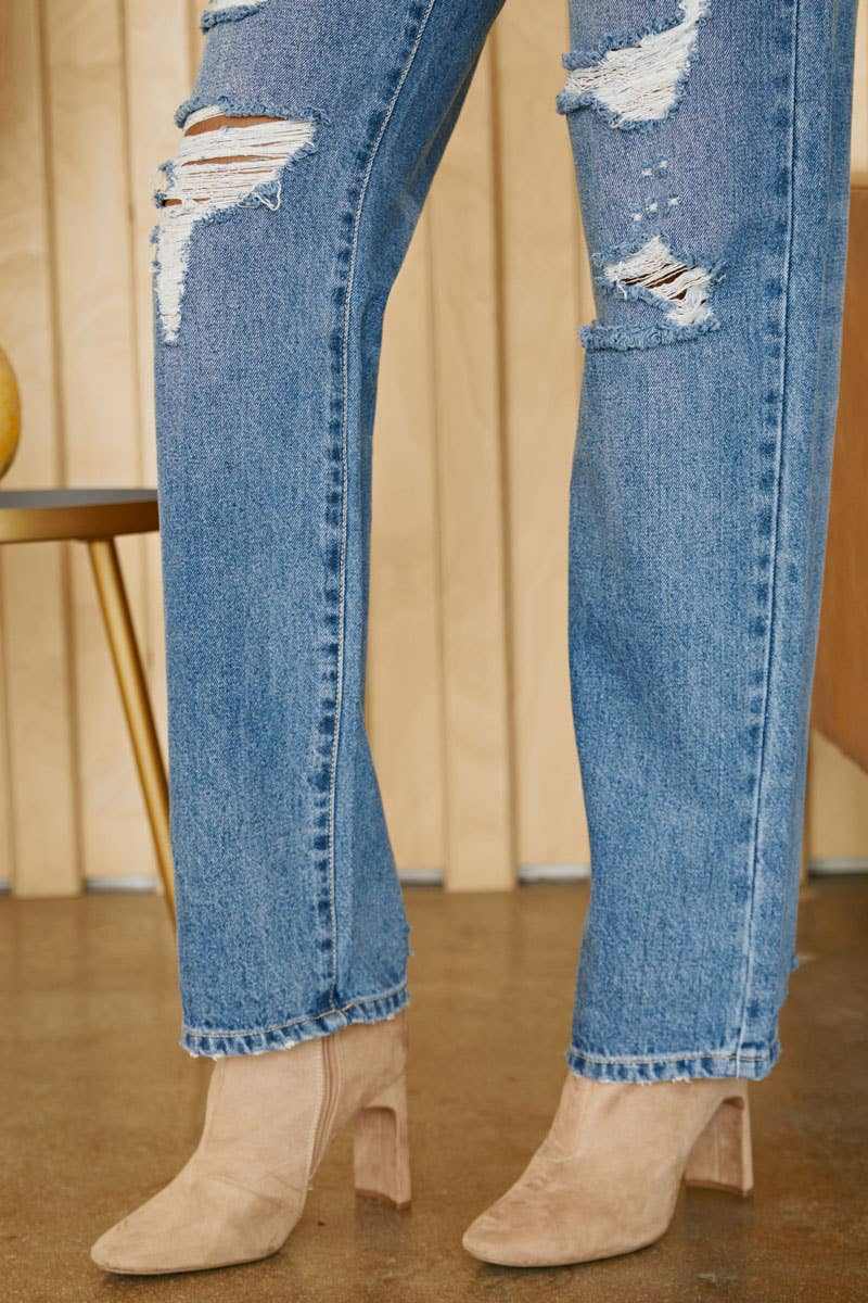 Kancan High Rise Distress Wide Leg JeansKan Can USA