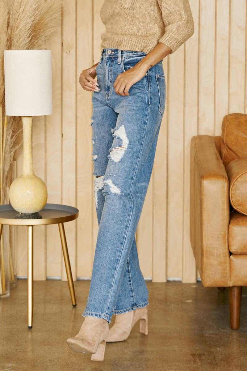 Kancan High Rise Distress Wide Leg JeansKan Can USA