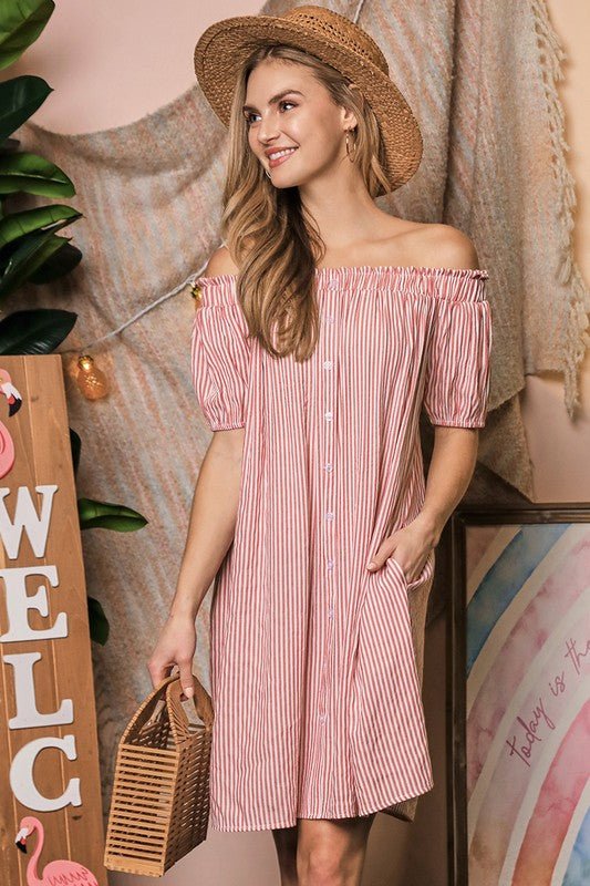 Off The Shoulder Dress with CF Button DetailNinexis