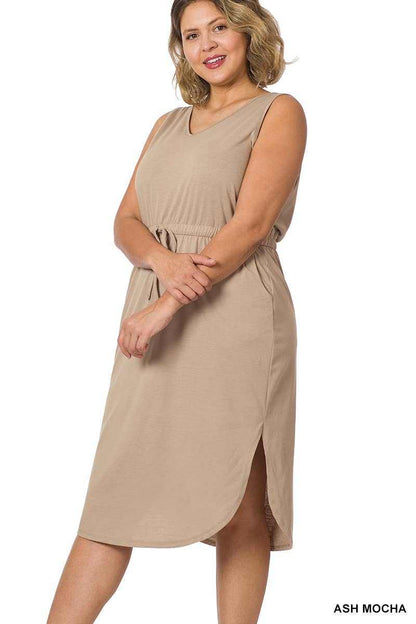 Plus Size Drawstring Waist Sleeveless Dresses42POPS