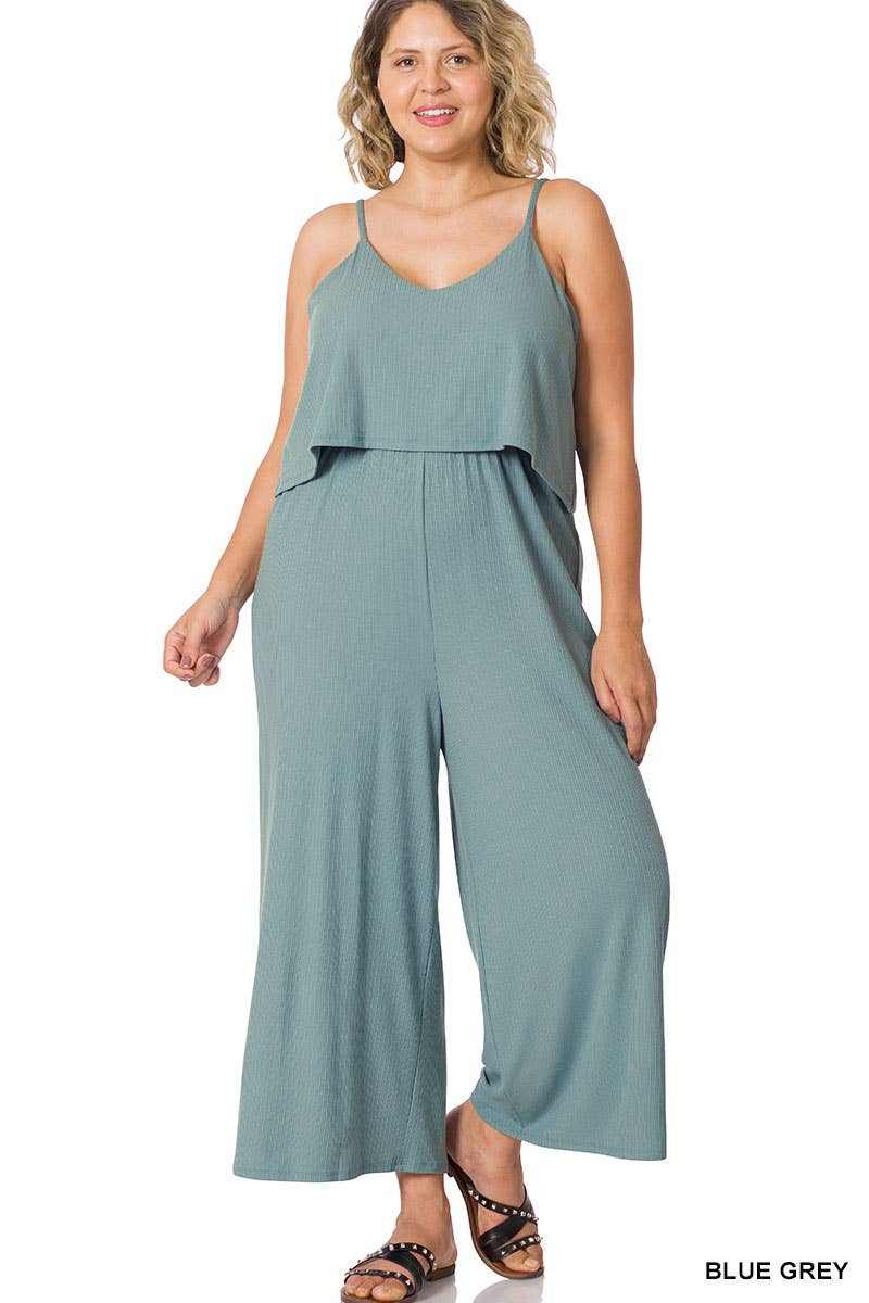 Plus Size Ribbed Double Layer Jumpsuit42POPS