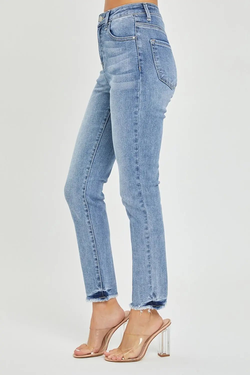 RISEN Full Size Frayed Hem High Rise Skinny JeansTrendsi