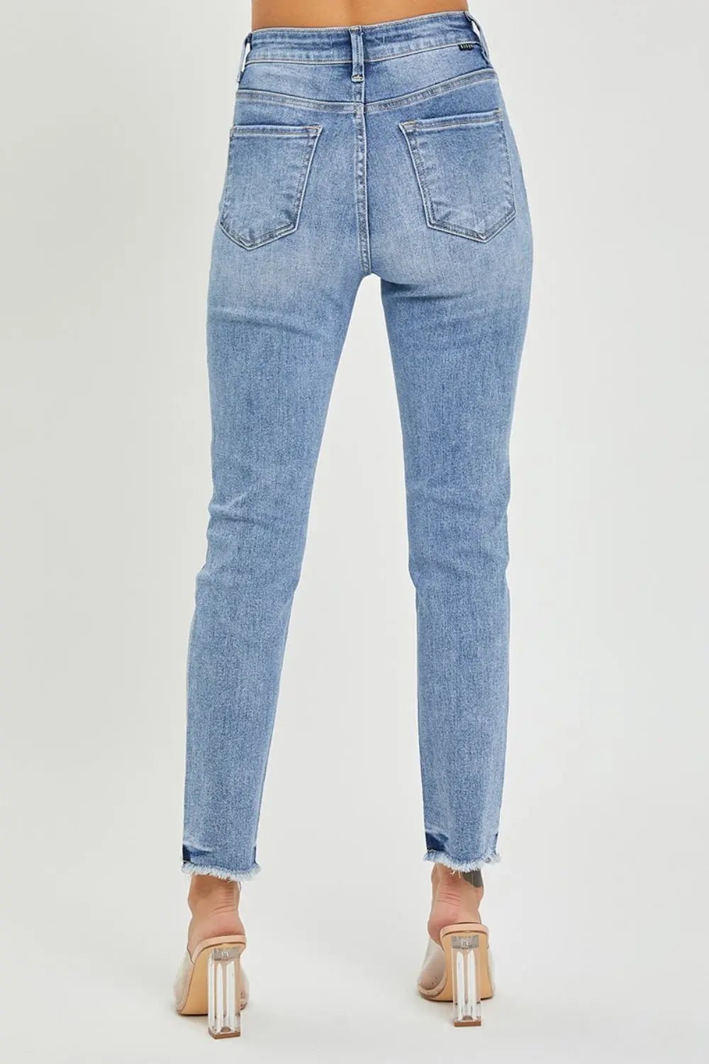 RISEN Full Size Frayed Hem High Rise Skinny JeansTrendsi