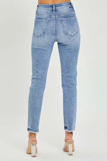 RISEN Full Size Frayed Hem High Rise Skinny JeansTrendsi