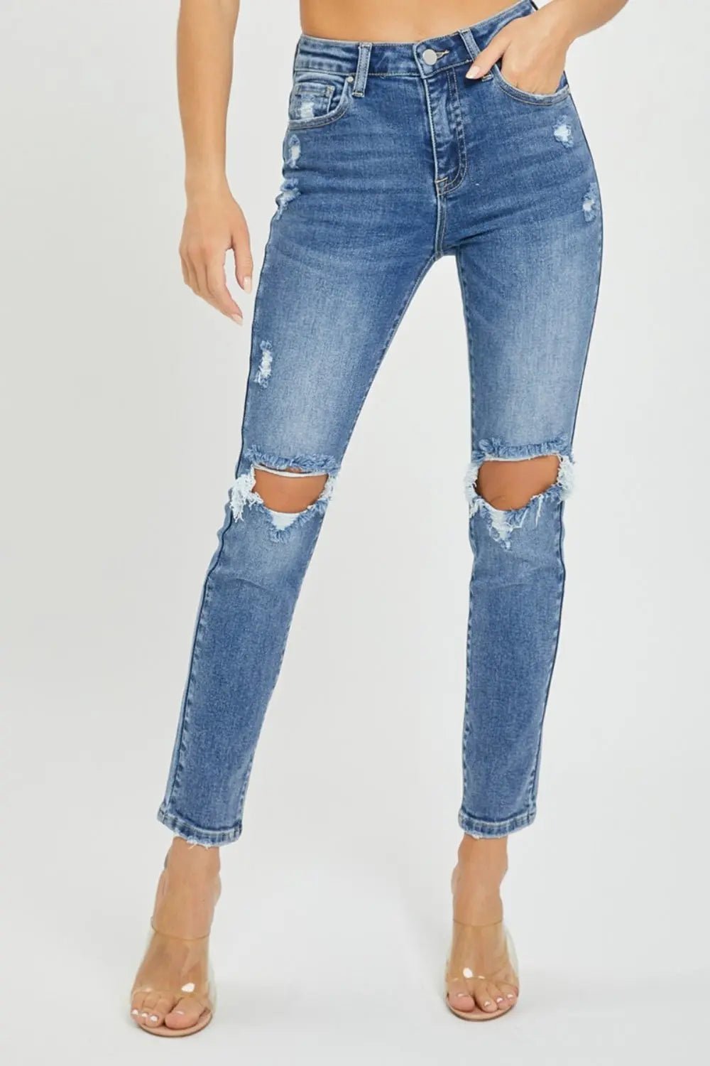 Risen Full Size High Rise Knee Distressed Skinny JeansRisen