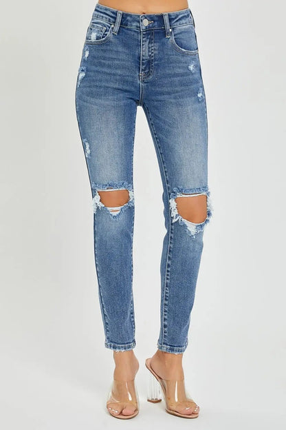 Risen Full Size High Rise Knee Distressed Skinny JeansRisen