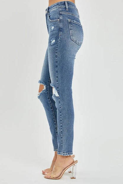 Risen Full Size High Rise Knee Distressed Skinny JeansRisen