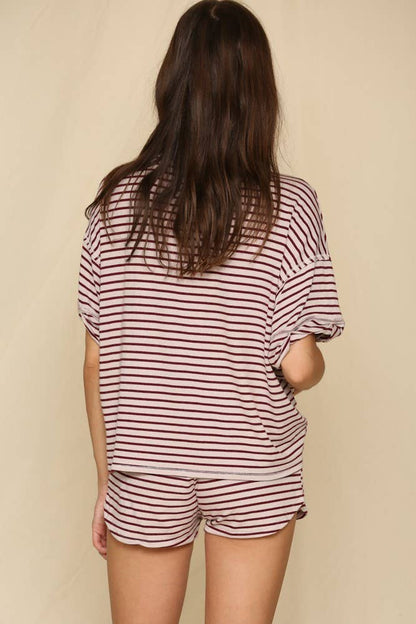 Short Sleeve Crew Neck Knit French Terry Striped TopBy Together