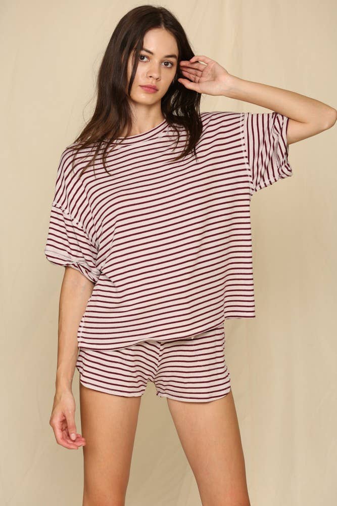 Short Sleeve Crew Neck Knit French Terry Striped TopBy Together