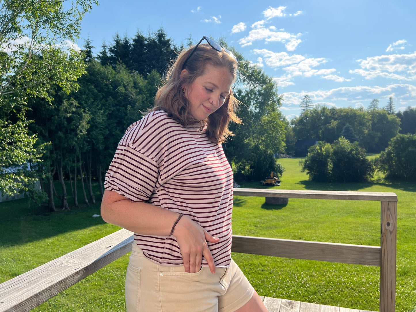 Short Sleeve Crew Neck Knit French Terry Striped TopBy Together