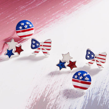 Stars and Stripes Jewelry - US Flag Print Bow Stars Post Earrings SetFashion City