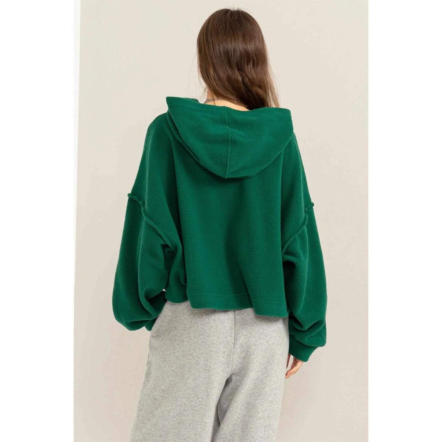 Warm Hug Fluffy Crop Drop Shoulder HoodieHYFVE