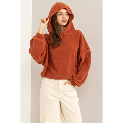 Warm Hug Fluffy Crop Drop Shoulder HoodieHYFVE