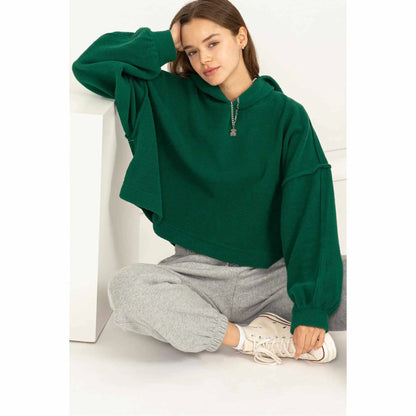 Warm Hug Fluffy Crop Drop Shoulder HoodieHYFVE