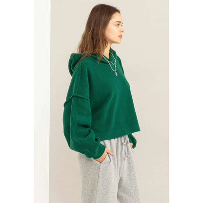 Warm Hug Fluffy Crop Drop Shoulder HoodieHYFVE