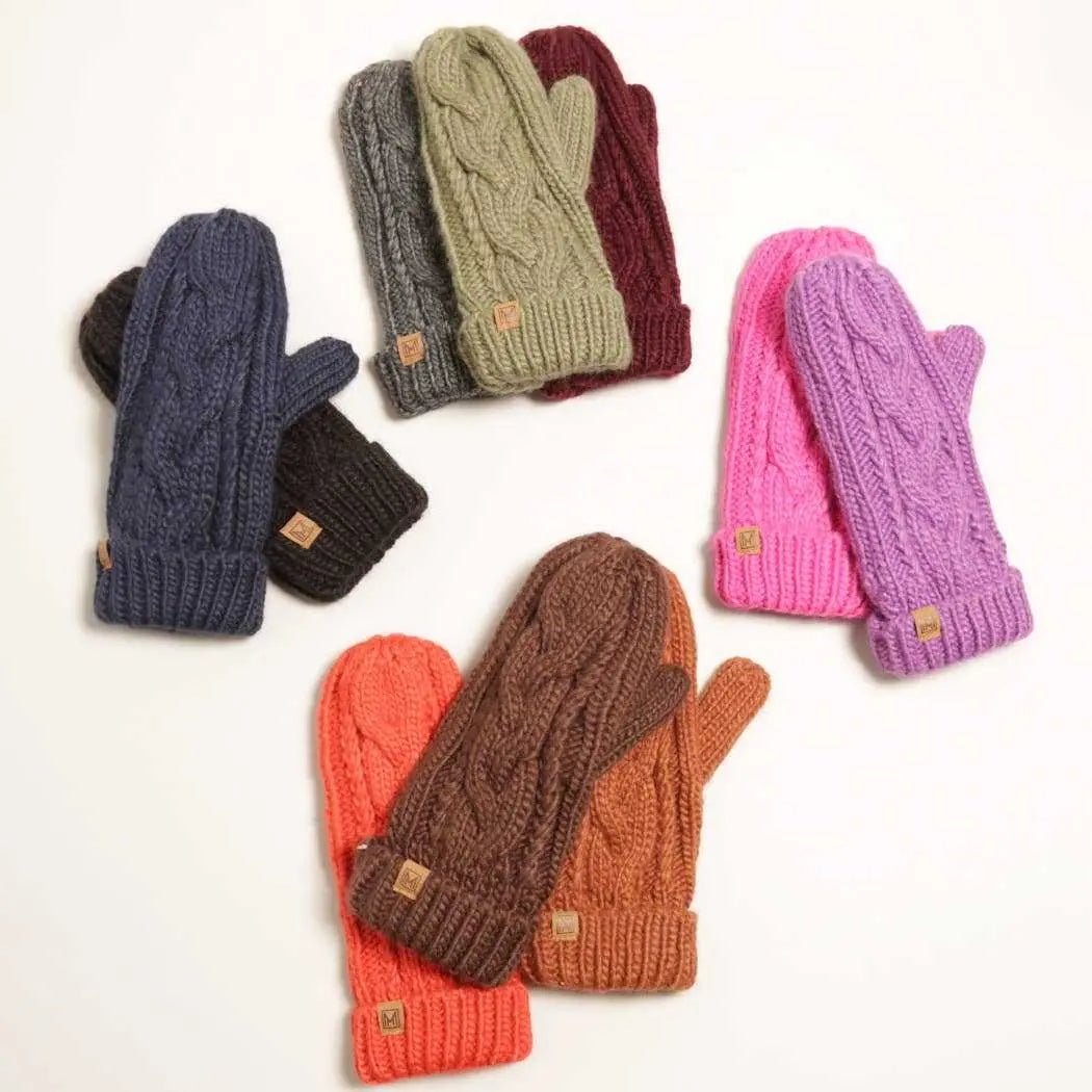 Winter Gloves Cable Knit Mittens with Fleece LinedFashion City